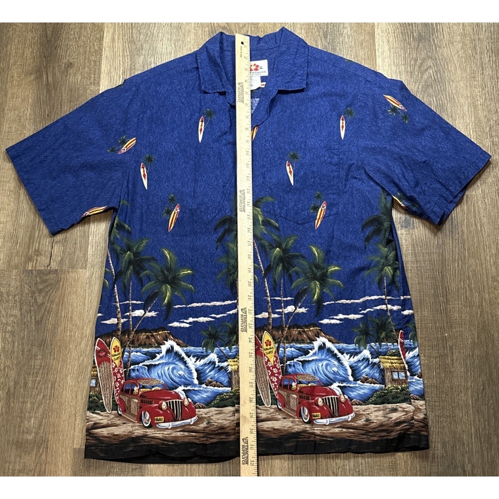 Vintage MD Fashion Hawaiian Button Down Shirt Sz L Surfing Beach Summer USA Made - Picture 8 of 9